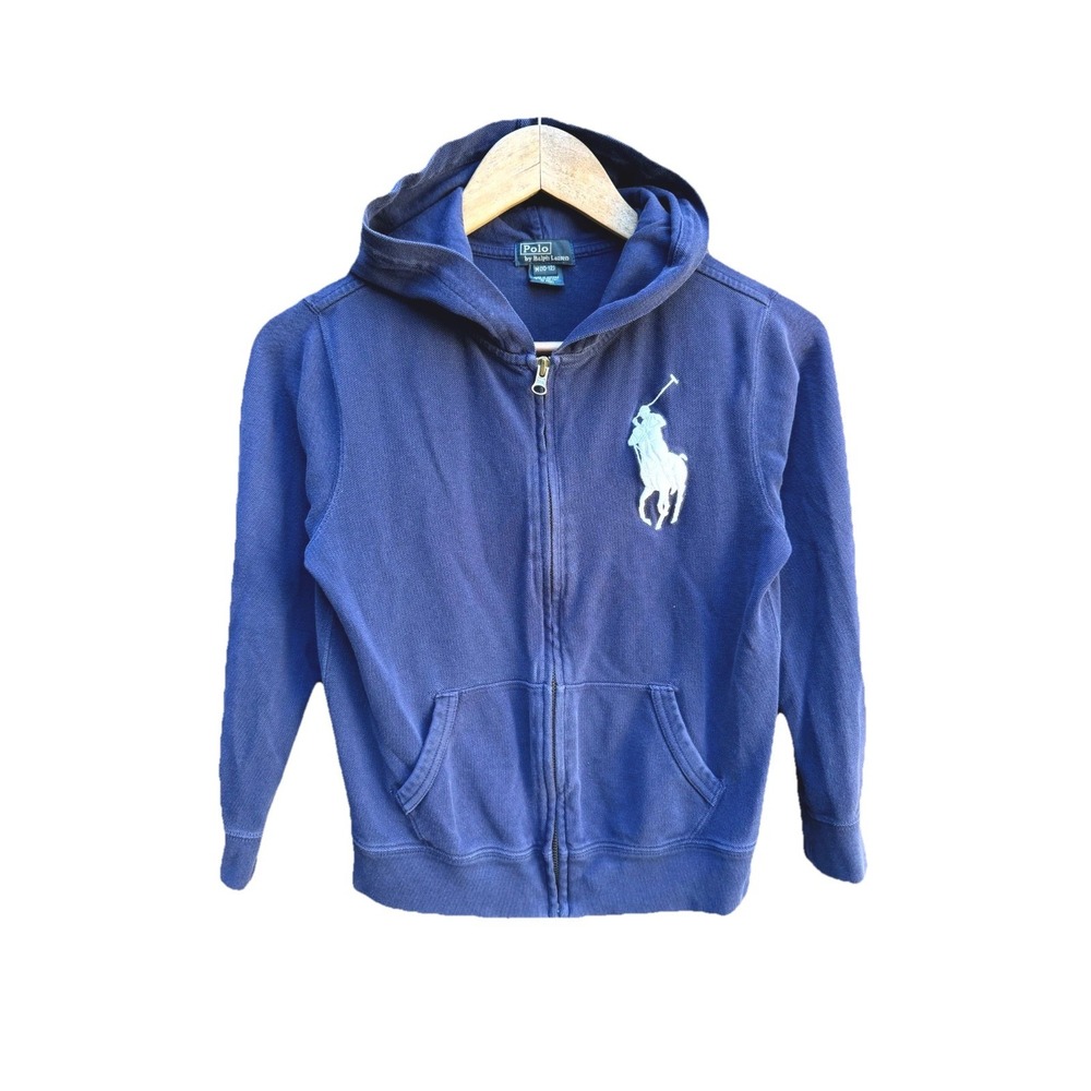 Polo Ralph Lauren Full Zip Hoodie Boy 10-12 Blue Big Pony Split kangaroo Pockets